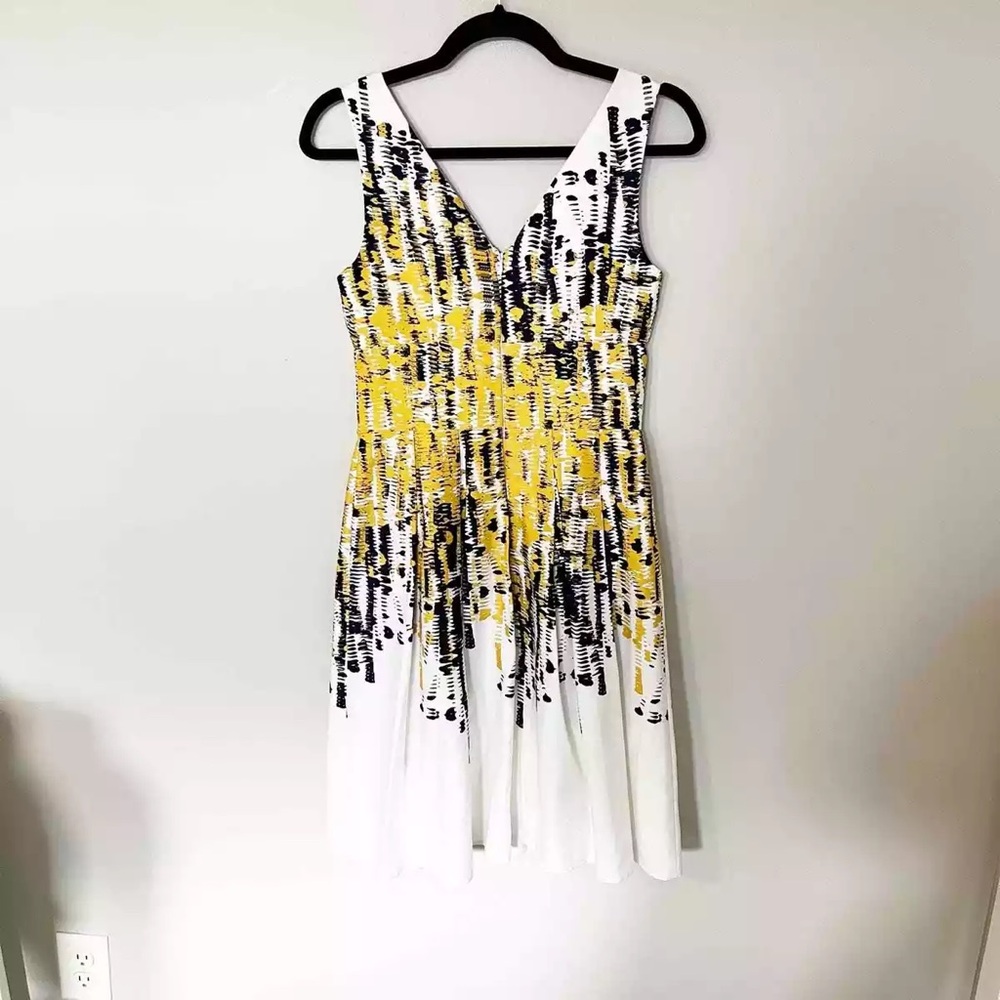 Kay Unger Yellow Abstract Fit and Flare Dress